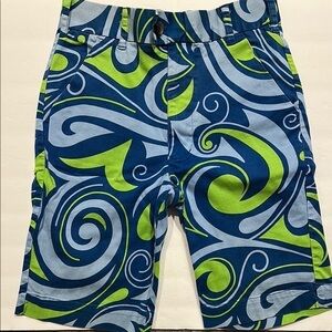 Loud Mouth Vibrant Blue and Green Swirl Pattern Bermuda Shorts Size 26